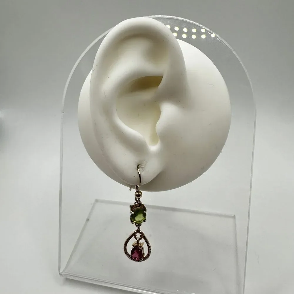 Stunning peridot and pink‎ tourmaline in sterling silver dangle earrings!!